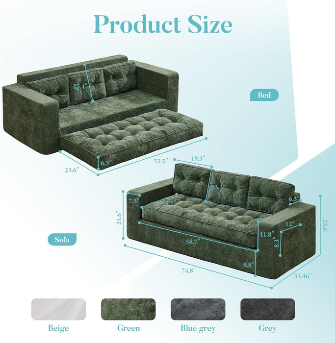 Green ThreeSeater Chenille Sofa With Tufted Upholstery