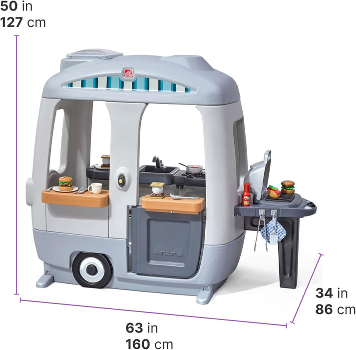 Adventure Camper Kids Playhouse, Indoor/Outdoor Playset with Kitchenette, Interactive Doorbell Sounds, 52-Piece Toy Accessories, Durable Plastic, for Toddlers 2+ Years