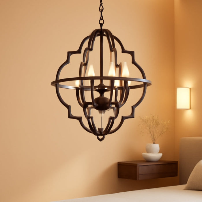 Rustic Antique Orb Chandelier Farmhouse Vintage 6-Lights Oak White Hanging Ceiling Light Fixtures for Foyer Dining Room Kitchen Living Room