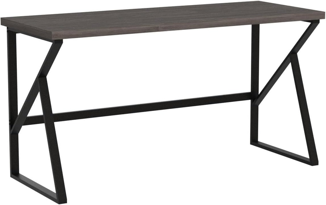 Large Rustic Grey Computer Desk, Metal and Wood Home Office Desk, Industrial Vintage Soho Study Writing Table, Big Long PC Desk Workstation for Livingroom Bedroom, Dark Gray Oak, 60 Inch Wide