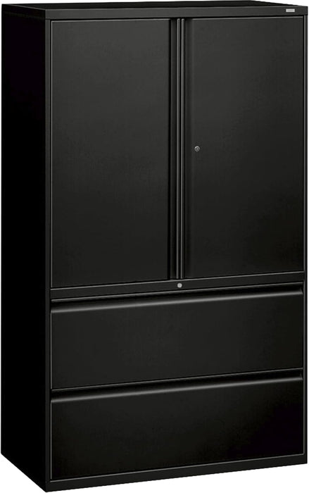 Brigade 800 Series Lateral File Cabinet with Storage, Letter/Legal, 2-Drawer, Black, 19 1/4" D