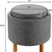 round Storage Ottoman with Tray Lid, Accent Storage Footstool W/Soft Padding, Fabric Sitting Stool W/Solid Wood Legs & Non-Slip Pads, Tray Top Coffee Table for Living Room, Bedroom (Grey)