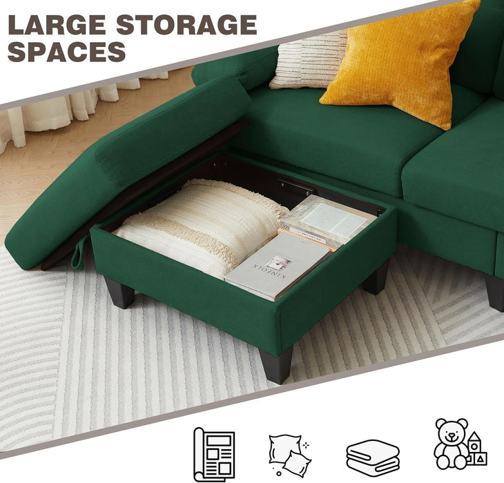 84-Inch Green Convertible L-Shaped Sectional Sofa Chaise