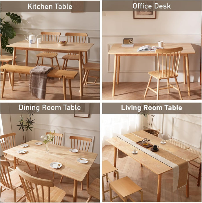 BAKEVE Dining Table for 4-6 Person- 47.2'' Solid Wood Kitchen Table, Mid Century Modern Desk, Farmhouse Rectangular Dining Room Table for Living Room, Office, Kitchen and Study (Natural)