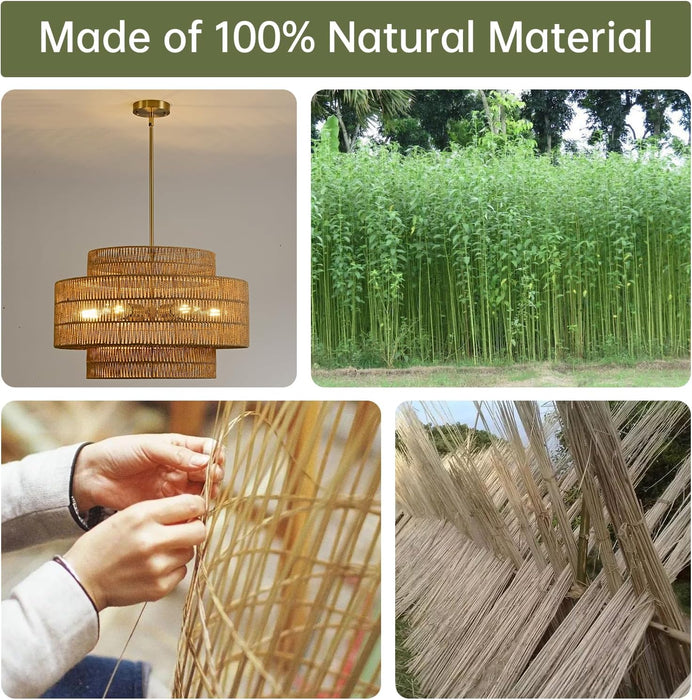 24” Boho Large Rattan Chandelier Light Fixture,6-Light Large Hand Woven Pendant Light Fixture Farmhouse Rustic Chandeliers for Kitchen Bedroom, Dining Room, Living Room, Hallway, Foyer