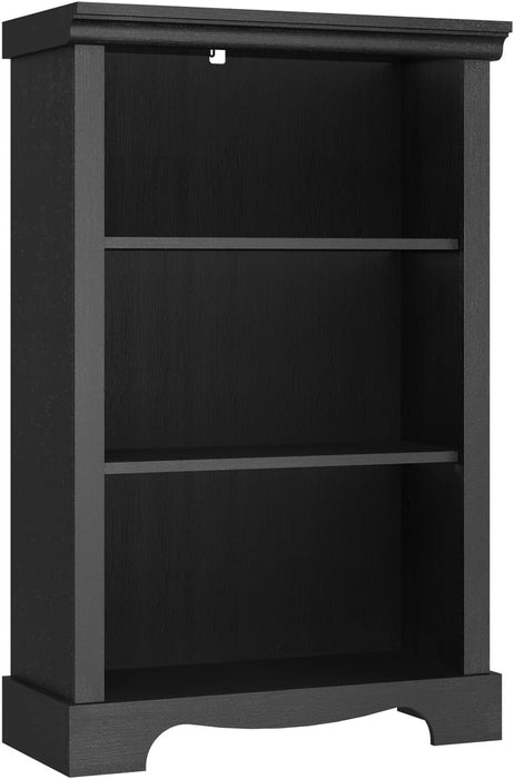 Black Three Tiered Bookshelf With Adjustable Shelves
