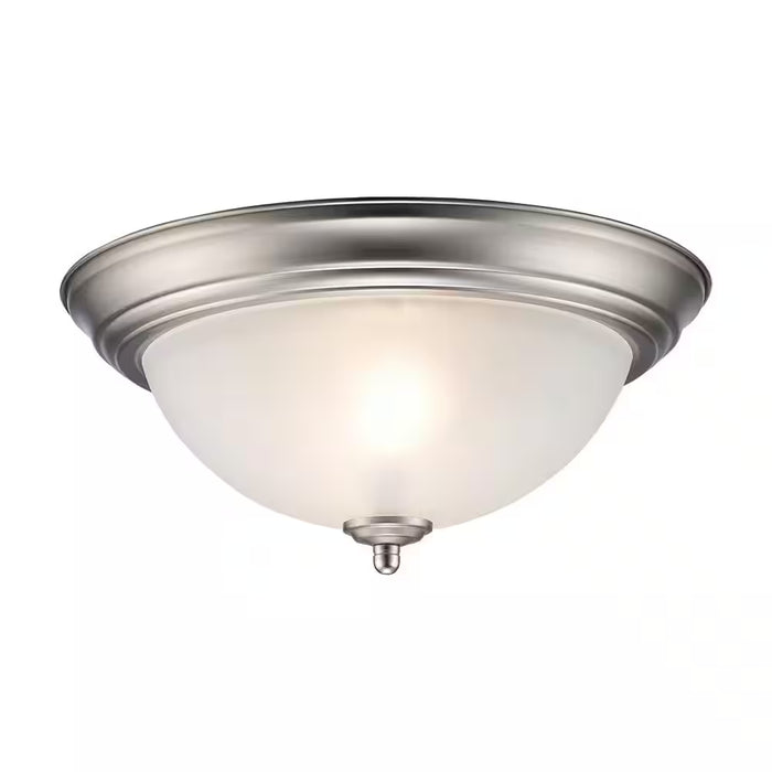 12.75 in 2-Light Brushed Nickel Flush Mount Ceiling Light Fixture with Frosted Glass Shade (2-Pack)