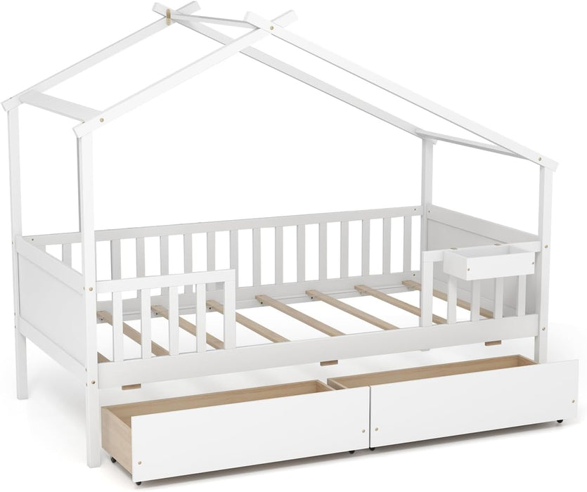 Twin House Bed White With IntegratedStorage Drawers