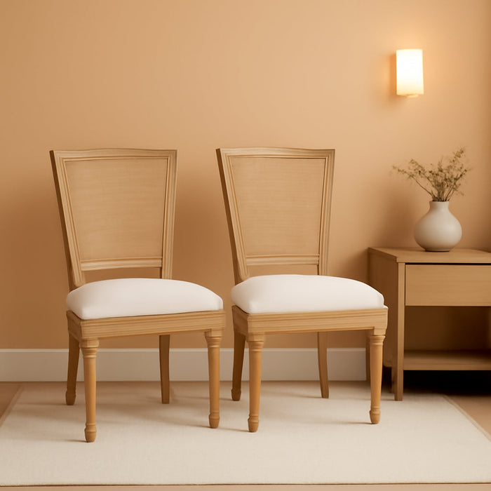 Dining Chairs Set of 2 Beige Rattan Square Back with Solid Wood Legs and Frame for French Country Kitchen Dining Room