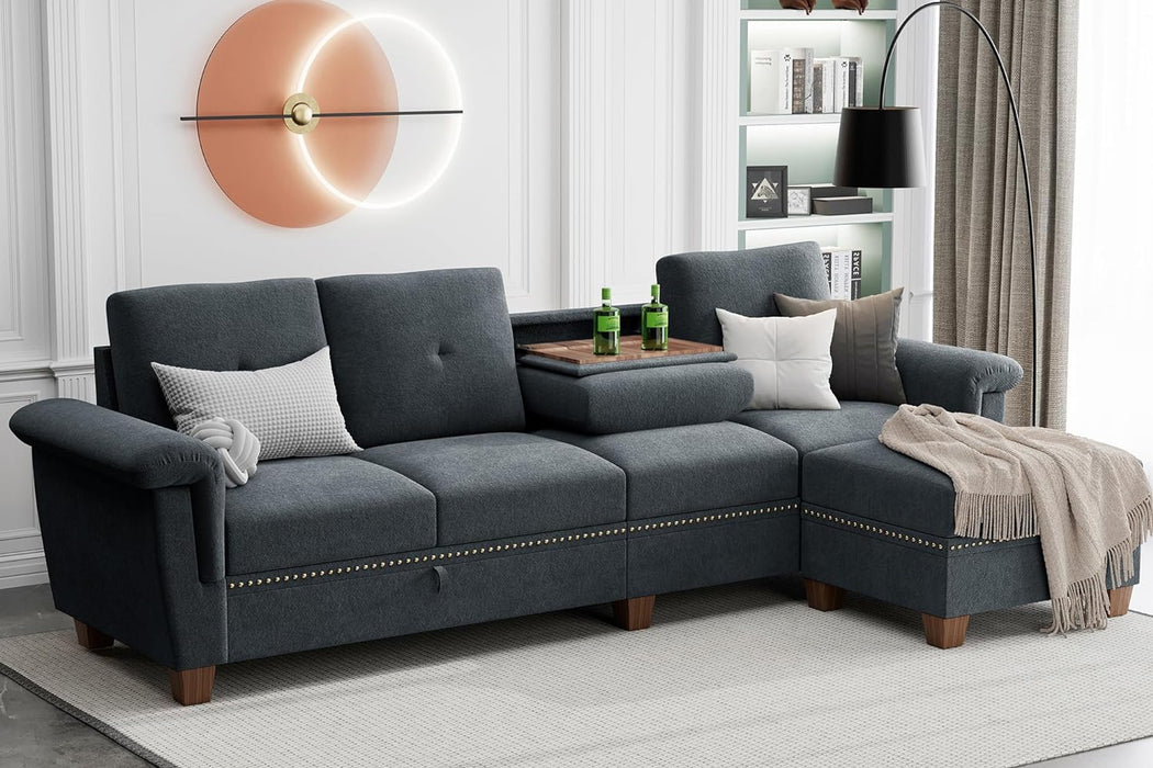 Dark Gray L-Shaped Sectional Couch with Storage