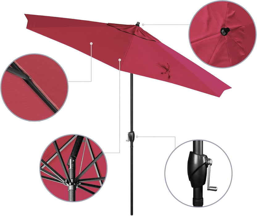 12-Year Protection 9' Rd Aluminum Patio Umbrella, Crank Lift, Auto Tilt, Black Finish, Sunbrella Hot Pink