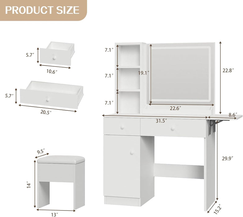 Vanity Desk With UltraBright LED Mirror Illumination