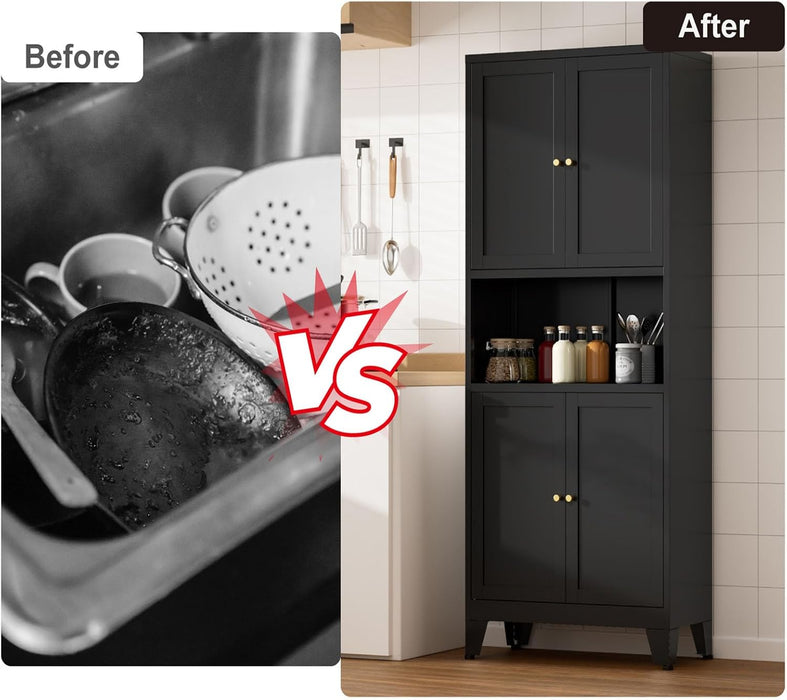 Black 69 Inch Freestanding Pantry Cabinet Organization