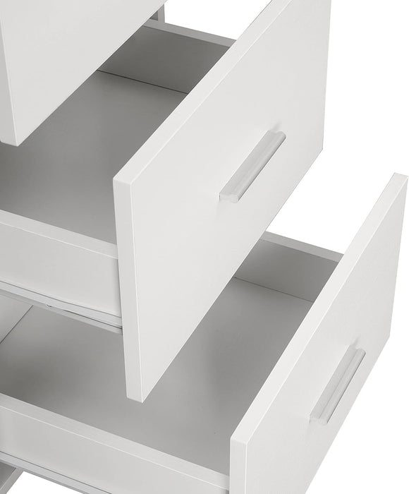 L Shaped Desk - Two-Toned Computer Desk with Drawers & Storage Shelves - Simple Modern Furniture & Home Office Space Corner Table for Work & Writing