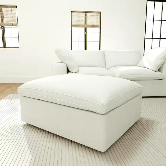 157 In. Square Arm 6-Piece Linen U-Shaped Sectional Sofa Cloud Couch in White with Storage Ottomans