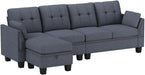 Bluish Grey Sectional Sofa L-Shaped, Convertible