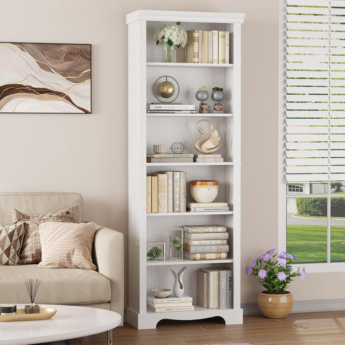 6-Tier Bookshelf, 73 Inch Tall Bookcase with 2 Adjustable Shelves, Book Shelf with Anti-Tipping Device, Wooden Bookcase for Study Room, Living Room, Home Office, Bedroom (White)