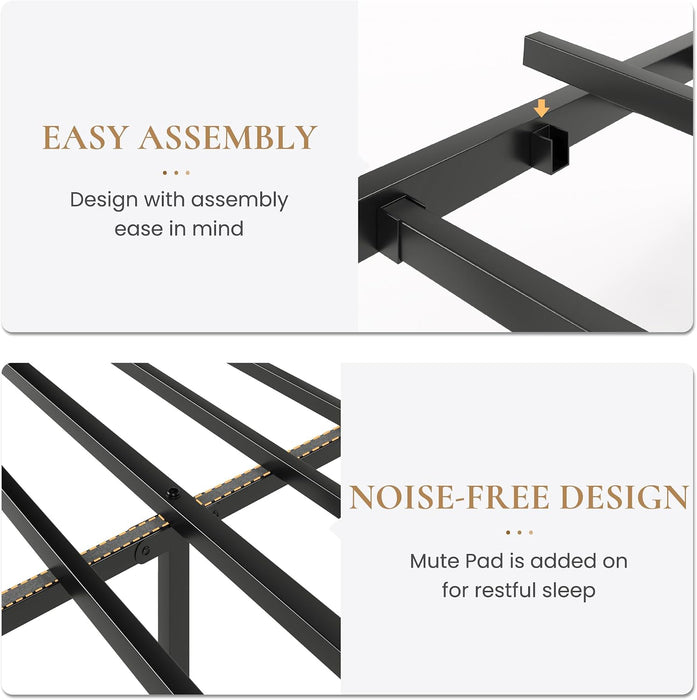 Queen Size Metal Platform Bed Frame with Headboard, Black