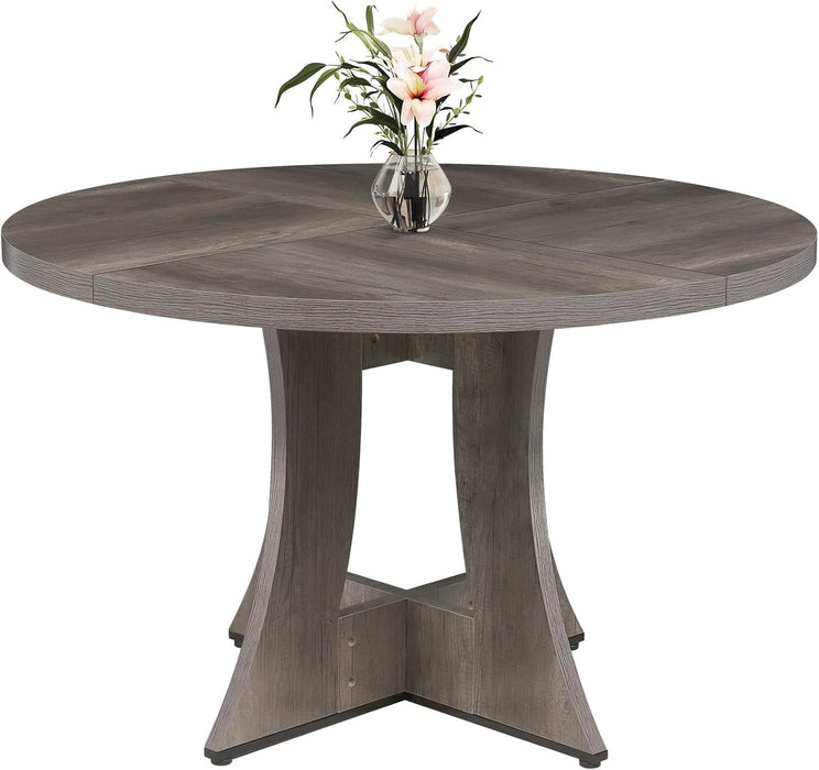 47.2 Inch round Dining Table for 4-6 People, Wood Kitchen Table for Dining Room Living Room, Small Circle Farmhouse Dinner Table for Restaurant Hotel, Grey (Only Table)