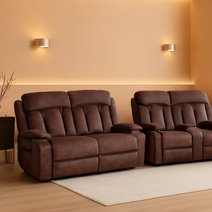 Electric Power Reclining Sofa Set - 3-Seater with Flip-Top Console & Massage Heat, Faux Leather Dual Recliner with USB Ports & Storage, Perfect for Living Room Comfort & Convenience (Brown)