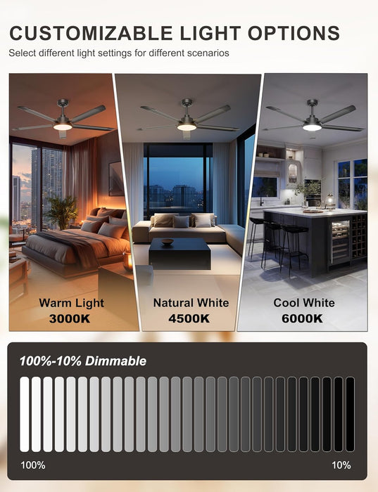 60 Inch Matte Black Industrial Ceiling Fan AppControl