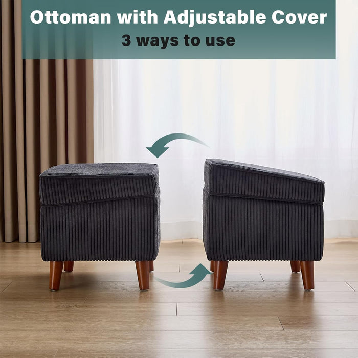 Storage Ottoman with Adjustable Lid, Soft Step Stool, Footrest and Seat, Ottoman Foot Rest for Living Room, Bedroom, Dorm, Dark Gray