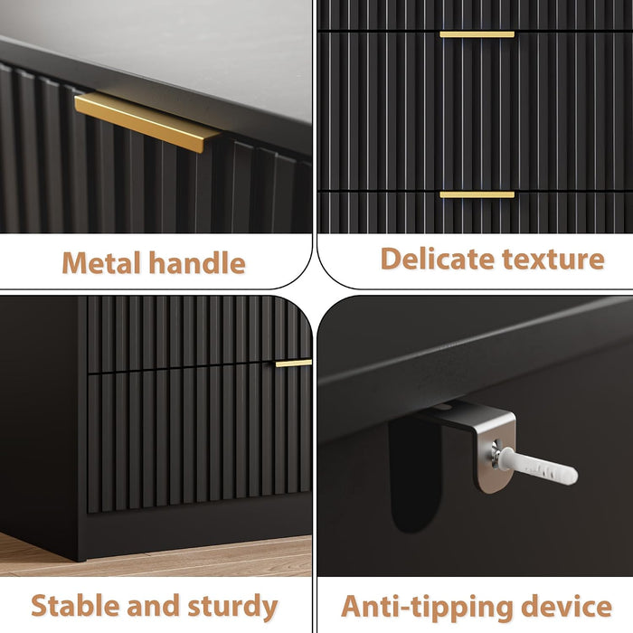 47" Tall Fluted 5-Drawer Dresser for Bedroom, Black