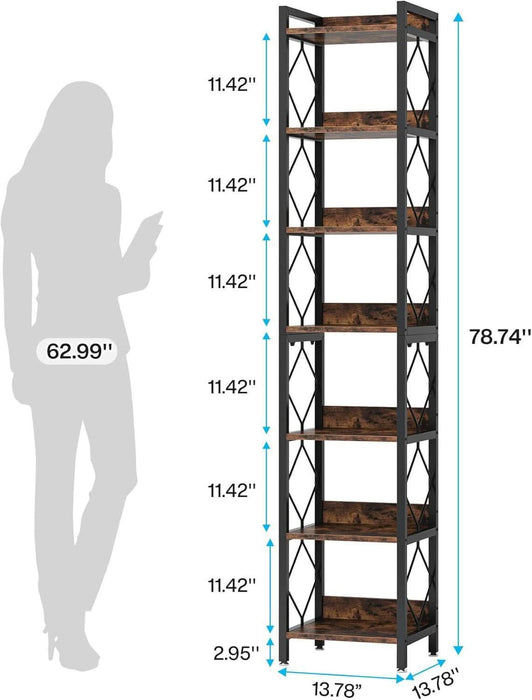 Tall Slim SevenTier Bookshelf CornerDisplayShelf Brown