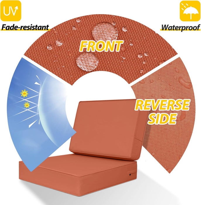 Outdoor Deep Seat Cushions, Foam Pillow, Waterproof, Fade-Resistant Patio Furniture Replacement Cushions, 24" X 24" X 5", Set of 4, Rust