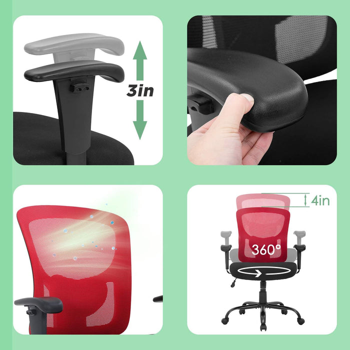 Big and Tall Office Chair 400Lbs Desk Chair Mesh Computer Chair with Lumbar Support Wide Seat Adjust Arms Rolling Swivel High Back Task Executive Ergonomic Chair,Red