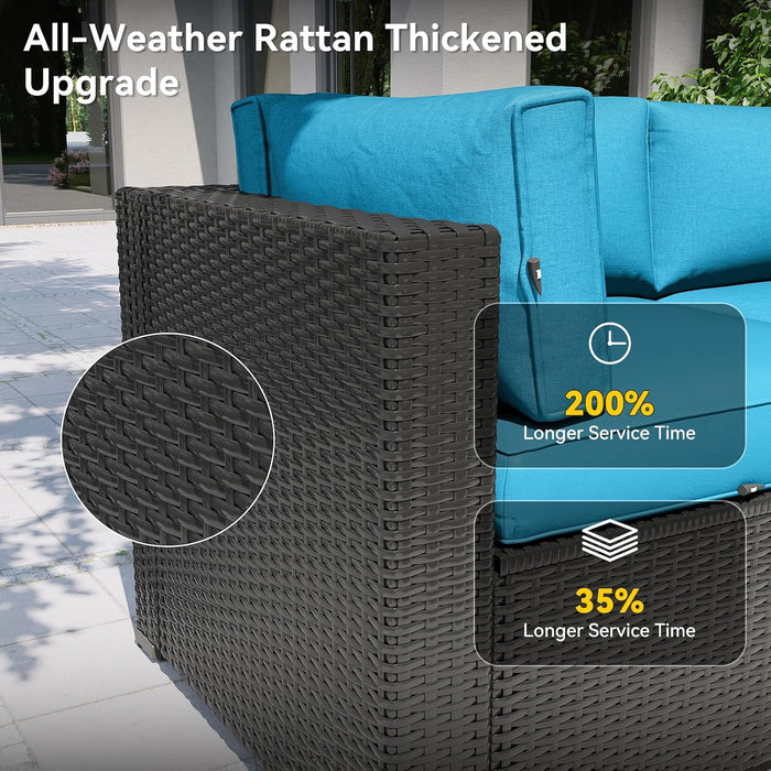 Patio Furniture Set, 7 Piece Outdoor Sectional Sofas with Waterproof Cover, Wicker Rattan Outdoor Furniture Patio Conversation Set for Backyard, Garden Peacock Blue