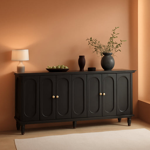 63 Inch Buffet Cabinet with Storage, Arched Sideboard Cabinet with 4 Doors and Adjustable Shelves, Wooden Coffee Bar for Kitchen, Living Room, Entryway, Black