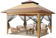 13X13 Pop up Gazebo, Instant Outdoor Gazebo with Mosquito Netting, Vented Roof and Carry Bag for Patio, Garden & Backyard - Beige & Coffee