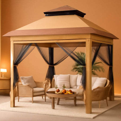13X13 Pop up Gazebo, Instant Outdoor Gazebo with Mosquito Netting, Vented Roof and Carry Bag for Patio, Garden & Backyard - Beige & Coffee