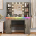 Grey Vanity Desk With Mirror LED BuiltInChargingStation