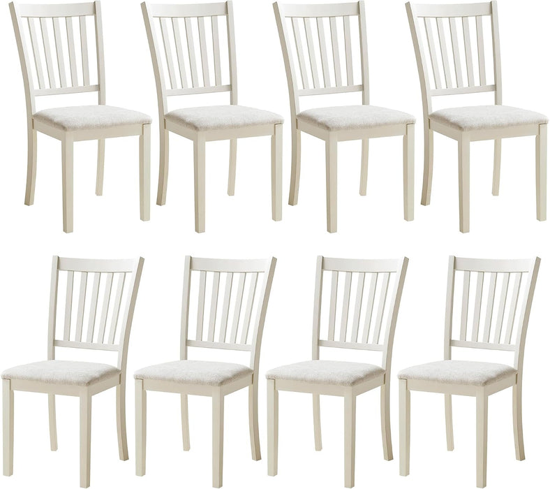Set of 8 Farmhouse Dining Chairs with Upholstered Seats, Cream