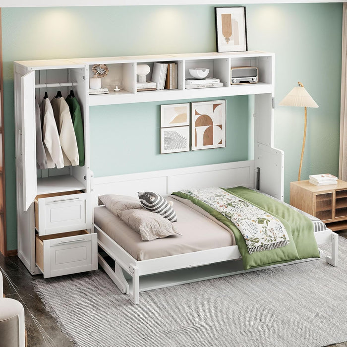 Queen Murphy Wall Bed With Integrated ClosetDrawers