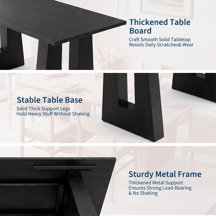 63" Dining Table for 4-6 People, Modern Kitchen Table, Black
