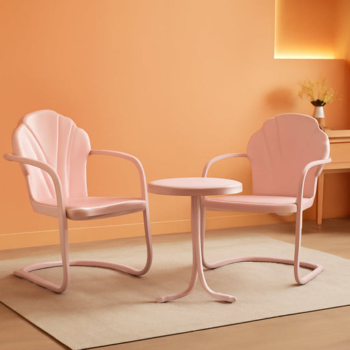 Tulip 3-Piece Outdoor Chair and Side Table Set, Retro Metal Patio Conversation Sets, Pink