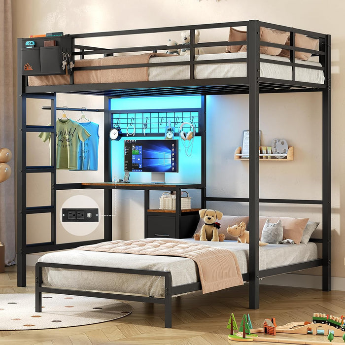 Twin Over Twin Bunk Bed WithDeskIntegrated LEDLighting