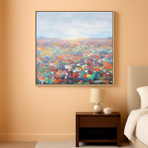 Sethford Classic Hand Painted Flower Wall Art 48 X 48 Inches, Blue & Orange