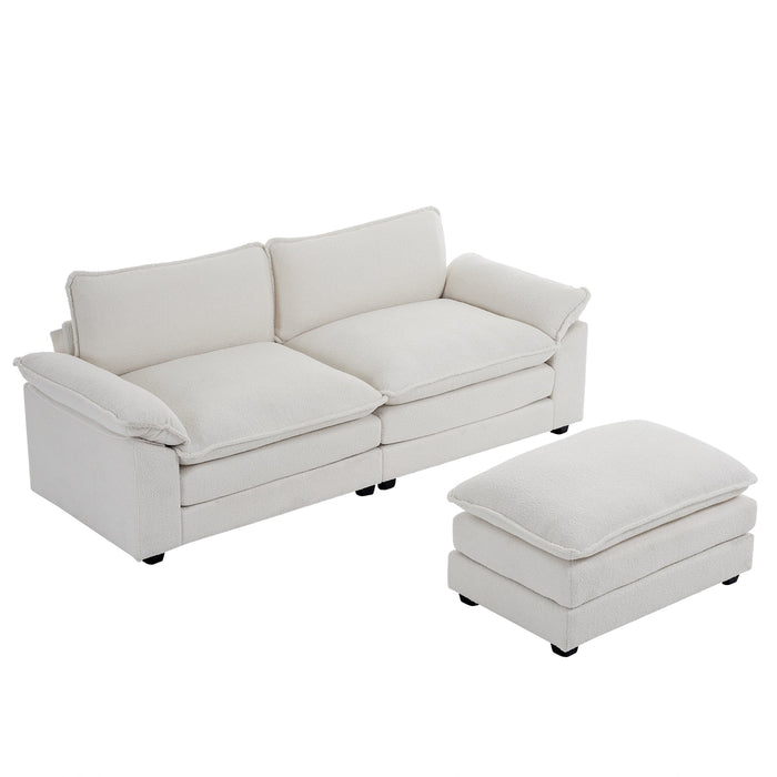 Convertible Sectional Sofa with Chaise L Shaped Couch with Ottoman Reversible 2-Seat Sofa Sectional Couch Sets for Apartment Teddy White