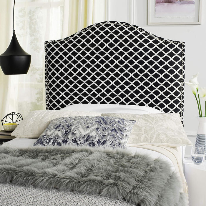 Mercer Collection Connie Black and White Lattice Silver Nailhead Headboard (Twin)