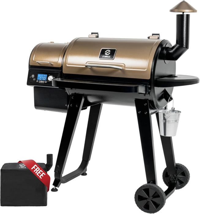 ZPG-450A2 Wood Pellet Grill & Smoker, PID V3.0 Controller, 459 Sq in Cook Area, Foldable Shelf, Meat Probe, Rain Cover, 8 in 1 BBQ Grill Outdoor Auto Temperature Control, Bronze
