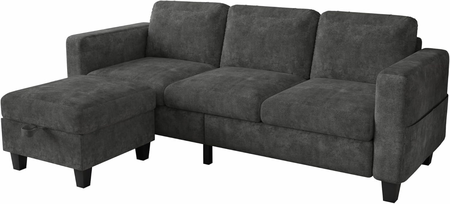 Couch for Living Room - Small Space Couches Sectional L-Shaped Sofa, 3 Seat Modern Couch, Sofas Convertible with Storage Ottoman for Small Space, Bedroom, Offices and Apartments - Grey