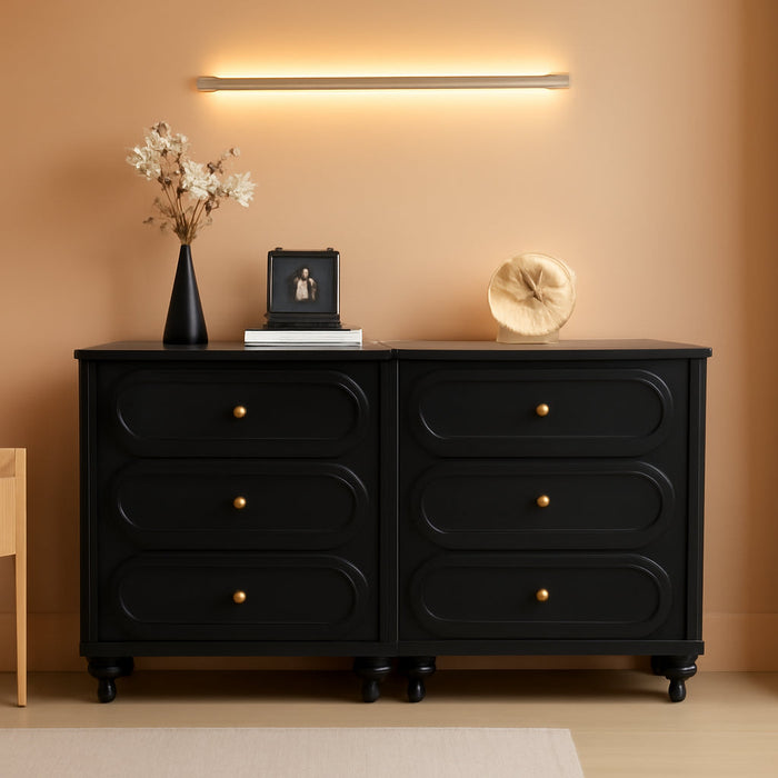 3 Drawer Fluted Dresser for Bedroom Set of 2, Mid Century Modern Chest of Drawers, Wood Storage Small Dresser Organizer for Bedroom Living Room Hallway Closet, Black