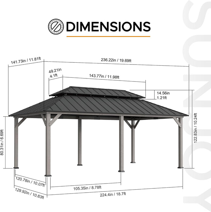 12x20 Ft CedarFramed Wood Gazebo MatteBlack Outdoor