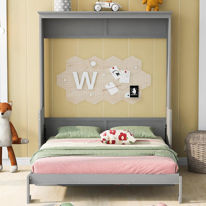 Queen Murphy Wall Bed With Grey ReclaimedPineWoodStorage