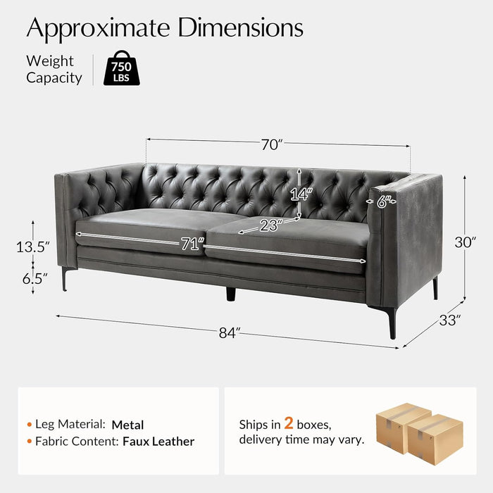 84Inch FauxLeather SofaBed With MetalLegs Midcentury Upholstered