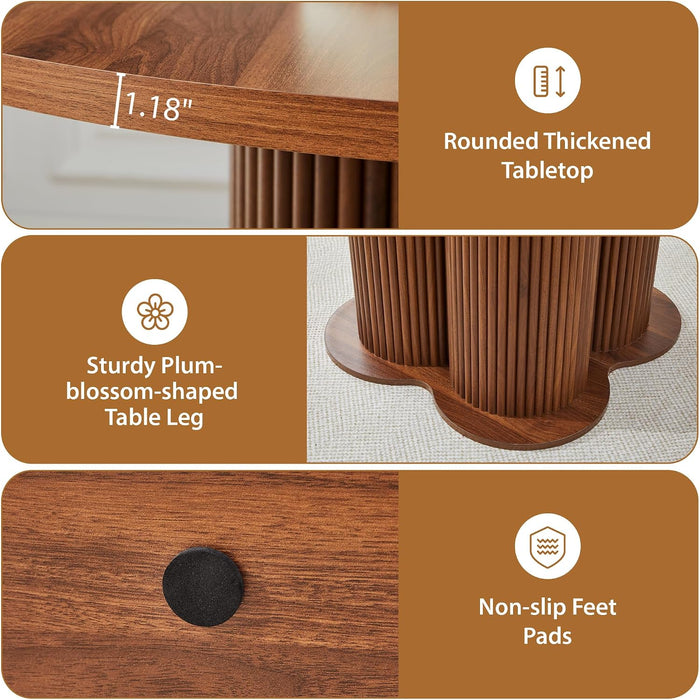 Fluted round Dining Table for 4-6, 47'' Wood Kitchen Tables for Dining Room